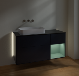 Тумба под раковину Villeroy & Boch Finion 120х50,1 см с подсветкой МДФ темно-синий матовый лак/стекло черное матовое G692GMHG