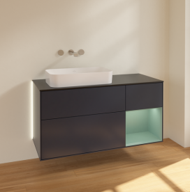 Тумба под раковину Villeroy & Boch Finion 120х50,1 см с подсветкой МДФ темно-синий матовый лак/стекло черное матовое G692GMHG