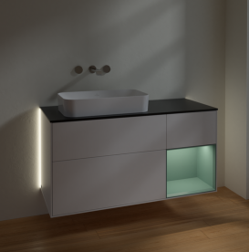 Тумба под раковину Villeroy & Boch Finion 120х50,1 см с подсветкой МДФ белый матовый лак/стекло черное матовое G692GMMT