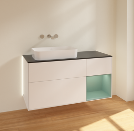 Тумба под раковину Villeroy & Boch Finion 120х50,1 см с подсветкой МДФ белый матовый лак/стекло черное матовое G692GMMT