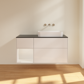 Тумба под раковину Villeroy & Boch Finion 120х50,1 см с подсветкой МДФ глянцевый белый лак/стекло черное матовое G682GFGF