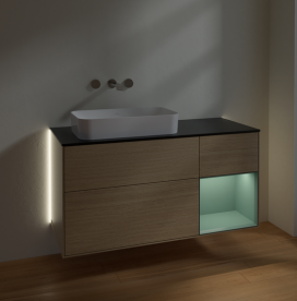 Тумба под раковину Villeroy & Boch Finion 120х50,1 см с подсветкой МДФ шпон дуба/стекло черное матовое G692GMPC