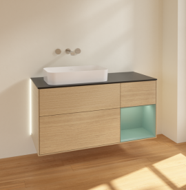 Тумба под раковину Villeroy & Boch Finion 120х50,1 см с подсветкой МДФ шпон дуба/стекло черное матовое G692GMPC