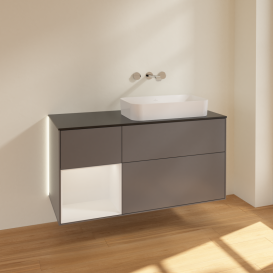 Тумба под раковину Villeroy & Boch Finion 120х50,1 см с подсветкой МДФ антрацит матовый лак/стекло черное матовое G682GFGK