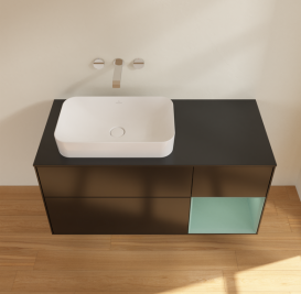 Тумба под раковину Villeroy & Boch Finion 120х50,1 см с подсветкой МДФ черный матовый лак/стекло черное матовое G692GMPD