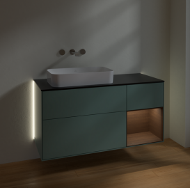 Тумба под раковину Villeroy & Boch Finion 120х50,1 см с подсветкой МДФ оливковый матовый лак/стекло черное матовое G692GNGM