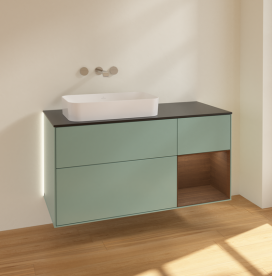 Тумба под раковину Villeroy & Boch Finion 120х50,1 см с подсветкой МДФ оливковый матовый лак/стекло черное матовое G692GNGM