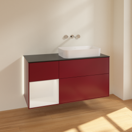 Тумба под раковину Villeroy & Boch Finion 120х50,1 см с подсветкой МДФ пион матовый лак/стекло черное матовое G682GFHB