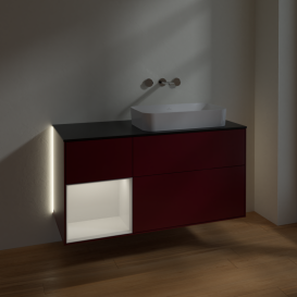 Тумба под раковину Villeroy & Boch Finion 120х50,1 см с подсветкой МДФ пион матовый лак/стекло черное матовое G682GFHB