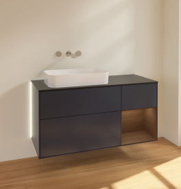 Тумба под раковину Villeroy & Boch Finion 120х50,1 см с подсветкой МДФ темно-синий матовый лак/стекло черное матовое G692GNHG