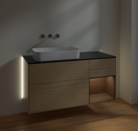 Тумба под раковину Villeroy & Boch Finion 120х50,1 см с подсветкой МДФ шпон дуба/стекло черное матовое G692GNPC