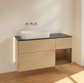 Тумба под раковину Villeroy & Boch Finion 120х50,1 см с подсветкой МДФ шпон дуба/стекло черное матовое G692GNPC