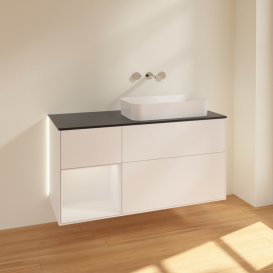 Тумба под раковину Villeroy & Boch Finion 120х50,1 см с подсветкой МДФ белый матовый лак/стекло черное матовое G682GFMT