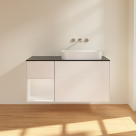 Тумба под раковину Villeroy & Boch Finion 120х50,1 см с подсветкой МДФ белый матовый лак/стекло черное матовое G682GFMT