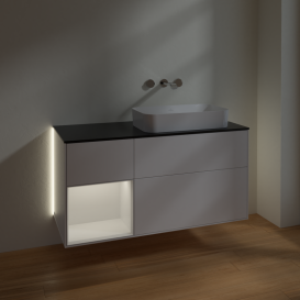 Тумба под раковину Villeroy & Boch Finion 120х50,1 см с подсветкой МДФ белый матовый лак/стекло черное матовое G682GFMT