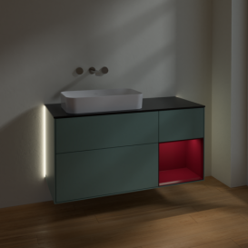 Тумба под раковину Villeroy & Boch Finion 120х50,1 см с подсветкой МДФ оливковый матовый лак/стекло черное матовое G692HBGM