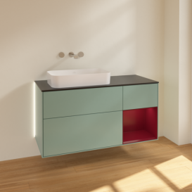 Тумба под раковину Villeroy & Boch Finion 120х50,1 см с подсветкой МДФ оливковый матовый лак/стекло черное матовое G692HBGM
