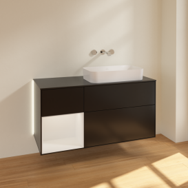 Тумба под раковину Villeroy & Boch Finion 120х50,1 см с подсветкой МДФ черный матовый лак/стекло черное матовое G682GFPD