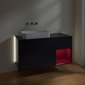 Тумба под раковину Villeroy & Boch Finion 120х50,1 см с подсветкой МДФ темно-синий матовый лак/стекло черное матовое G692HBHG