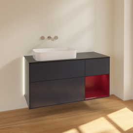 Тумба под раковину Villeroy & Boch Finion 120х50,1 см с подсветкой МДФ темно-синий матовый лак/стекло черное матовое G692HBHG