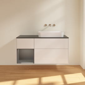 Тумба под раковину Villeroy & Boch Finion 120х50,1 см с подсветкой МДФ глянцевый белый лак/стекло черное матовое G682GKGF