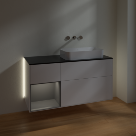 Тумба под раковину Villeroy & Boch Finion 120х50,1 см с подсветкой МДФ глянцевый белый лак/стекло черное матовое G682GKGF