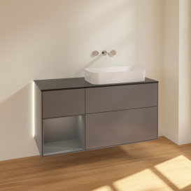 Тумба под раковину Villeroy & Boch Finion 120х50,1 см с подсветкой МДФ антрацит матовый лак/стекло черное матовое G682GKGK