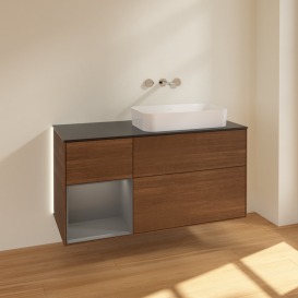 Тумба под раковину Villeroy & Boch Finion 120х50,1 см с подсветкой МДФ шпон грецкого ореха/стекло черное матовое G682GKGN