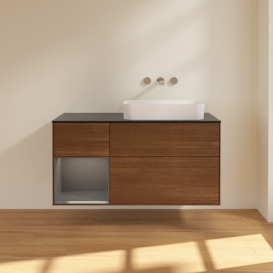 Тумба под раковину Villeroy & Boch Finion 120х50,1 см с подсветкой МДФ шпон грецкого ореха/стекло черное матовое G682GKGN