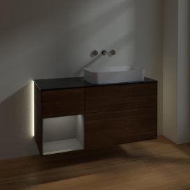 Тумба под раковину Villeroy & Boch Finion 120х50,1 см с подсветкой МДФ шпон грецкого ореха/стекло черное матовое G682GKGN