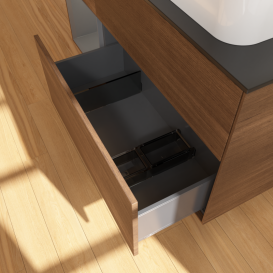 Тумба под раковину Villeroy & Boch Finion 120х50,1 см с подсветкой МДФ шпон грецкого ореха/стекло черное матовое G682GKGN