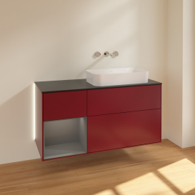 Тумба под раковину Villeroy & Boch Finion 120х50,1 см с подсветкой МДФ пион матовый лак/стекло черное матовое G682GKHB