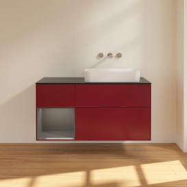 Тумба под раковину Villeroy & Boch Finion 120х50,1 см с подсветкой МДФ пион матовый лак/стекло черное матовое G682GKHB