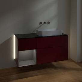 Тумба под раковину Villeroy & Boch Finion 120х50,1 см с подсветкой МДФ пион матовый лак/стекло черное матовое G682GKHB