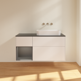 Тумба под раковину Villeroy & Boch Finion 120х50,1 см с подсветкой МДФ белый матовый лак/стекло черное матовое G682GKMT