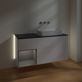 Тумба под раковину Villeroy & Boch Finion 120х50,1 см с подсветкой МДФ белый матовый лак/стекло черное матовое G682GKMT