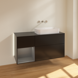 Тумба под раковину Villeroy & Boch Finion 120х50,1 см с подсветкой МДФ черный матовый лак/стекло черное матовое G682GKPD