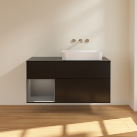 Тумба под раковину Villeroy & Boch Finion 120х50,1 см с подсветкой МДФ черный матовый лак/стекло черное матовое G682GKPD