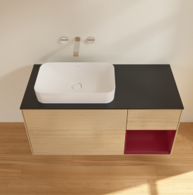 Тумба під раковину Villeroy & Boch Finion 120х50,1 см із підсвічуванням МДФ шпон дуба/скло чорне матове G692HBPC