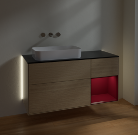 Тумба під раковину Villeroy & Boch Finion 120х50,1 см із підсвічуванням МДФ шпон дуба/скло чорне матове G692HBPC