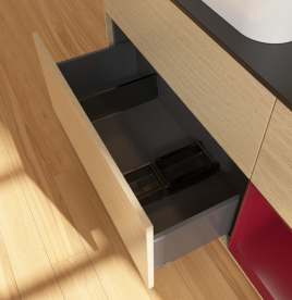 Тумба під раковину Villeroy & Boch Finion 120х50,1 см із підсвічуванням МДФ шпон дуба/скло чорне матове G692HBPC