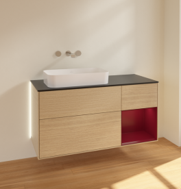 Тумба під раковину Villeroy & Boch Finion 120х50,1 см із підсвічуванням МДФ шпон дуба/скло чорне матове G692HBPC