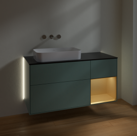 Тумба под раковину Villeroy & Boch Finion 120х50,1 см с подсветкой МДФ оливковый матовый лак/стекло черное матовое G692HFGM