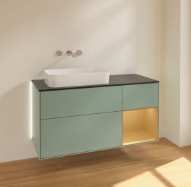 Тумба под раковину Villeroy & Boch Finion 120х50,1 см с подсветкой МДФ оливковый матовый лак/стекло черное матовое G692HFGM