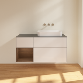 Тумба под раковину Villeroy & Boch Finion 120х50,1 см с подсветкой МДФ глянцевый белый лак/стекло черное матовое G682GNGF