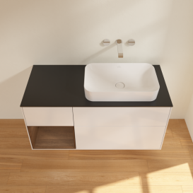 Тумба под раковину Villeroy & Boch Finion 120х50,1 см с подсветкой МДФ глянцевый белый лак/стекло черное матовое G682GNGF