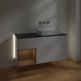 Тумба под раковину Villeroy & Boch Finion 120х50,1 см с подсветкой МДФ глянцевый белый лак/стекло черное матовое G682GNGF