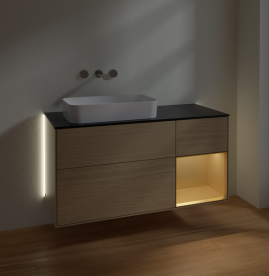 Тумба под раковину Villeroy & Boch Finion 120х50,1 см с подсветкой МДФ шпон дуба/стекло черное матовое G692HFPC