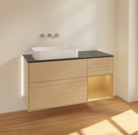 Тумба под раковину Villeroy & Boch Finion 120х50,1 см с подсветкой МДФ шпон дуба/стекло черное матовое G692HFPC