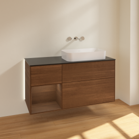 Тумба под раковину Villeroy & Boch Finion 120х50,1 см с подсветкой МДФ шпон грецкого ореха/стекло черное матовое G682GNGN